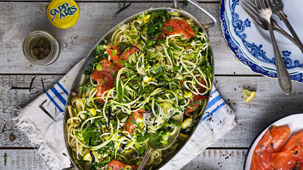 Pasta pesto med gravad lax