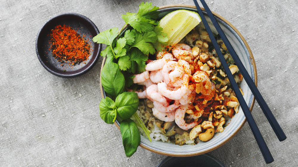 Grön kokoscurry med räkor