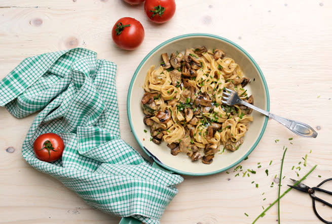 Gräddig biff- och champinjonpasta