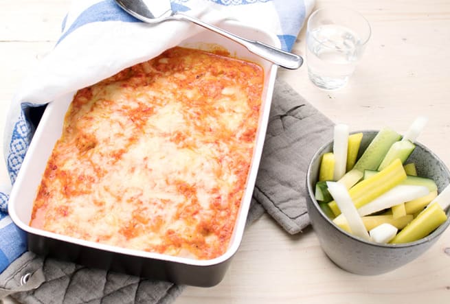 Gratinerad kolja med mild ajvar relish och knapriga grönsaker