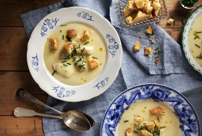 Rotsellerisoppa med ugnsbakad torsk