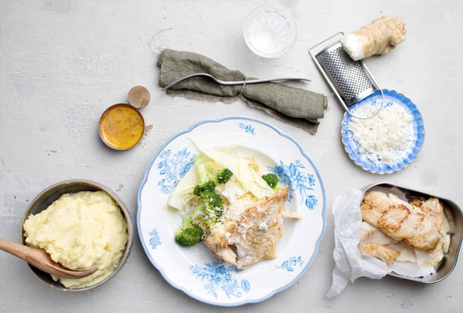 Smörstekt kolja med pepparrot och potatisstomp