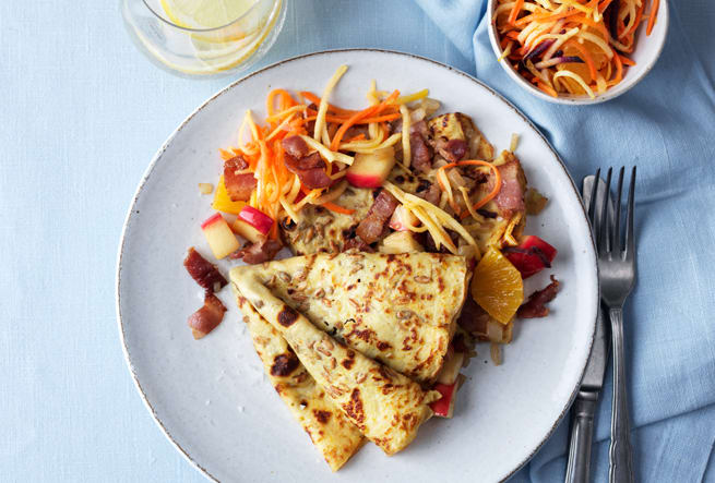 Solrospannkakor med bacon & äpple