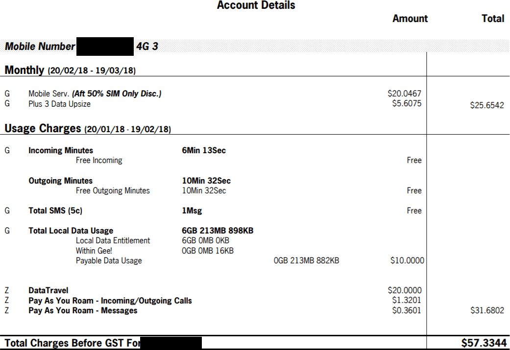 Starhub 6GB bill