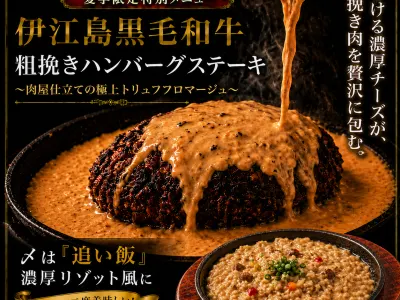 伊江島黒毛和牛粗挽きハンバーグステーキ〜肉屋仕立ての極上トリュフフロマージュ（ハンバーグ＆ライス）