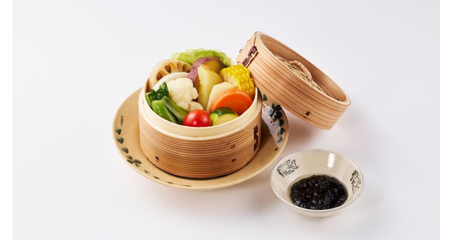 野菜のせいろ蒸し 黒にんにくソース