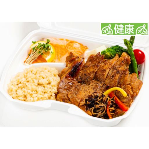 皮なし鶏もも肉のピリ辛味噌焼き＆サーモン弁当-0