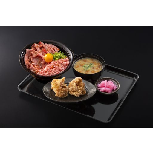 【Bセット】牛とろ＆ローストビーフ丼（みそ汁ザンギ漬物付き）-0