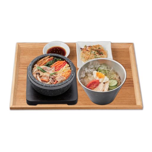 【平日限定】三元豚サムギョプサル石焼ビビンバと冷麵のチヂミセット-0