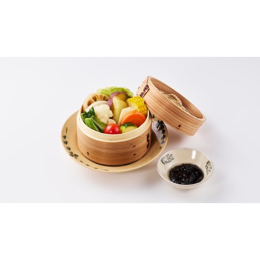 野菜のせいろ蒸し 黒にんにくソース-0