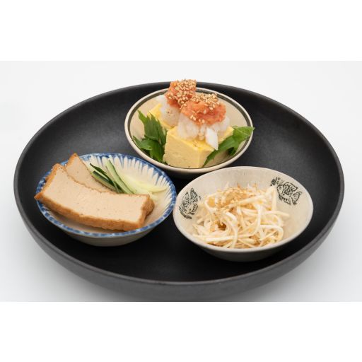とりあえずおつまみ3種(根セロリと梅水晶のラペ、厚焼き卵、厚揚げの紹興酒漬け）-0
