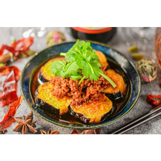 ナスの肉味噌海老辣油-0