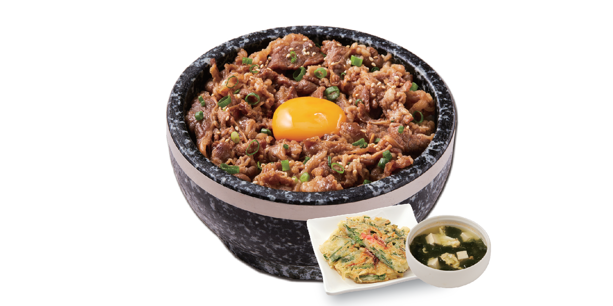 石焼ビビンバと木製トレイ4セット 韓美膳 mozoワンダーシティ店 | 牛カルビ石焼ビビンバセット | ニュー