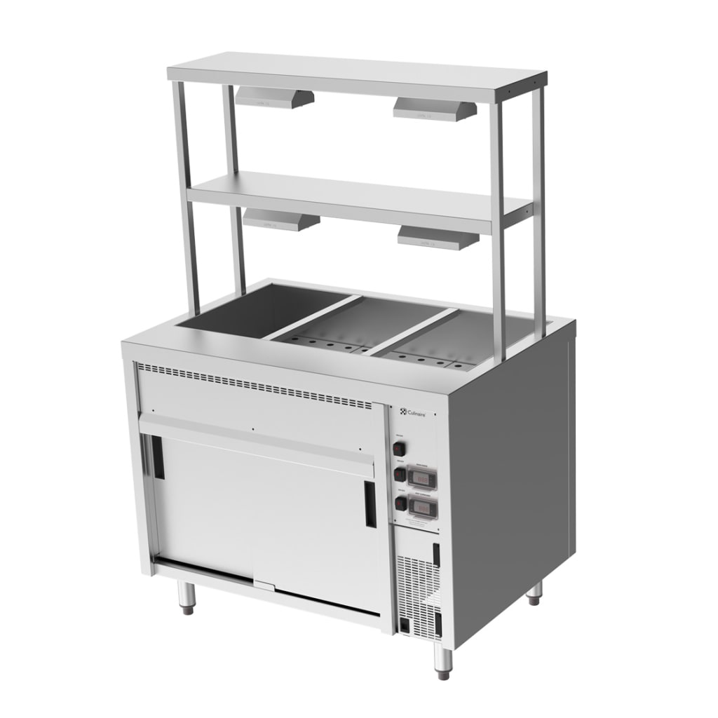 Culinaire Island Bain Marie with Double Gantry & Heat Lamps to Bottom