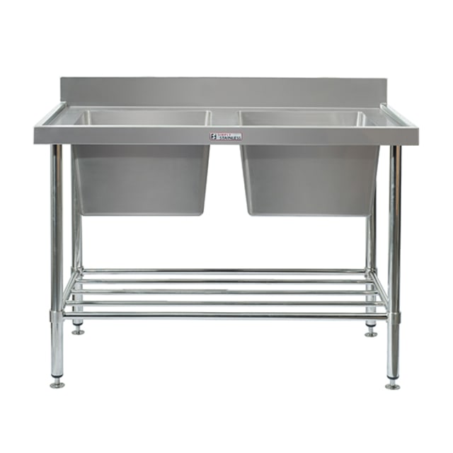 Simply Stainless Double Sink Bench with Splashback SS06