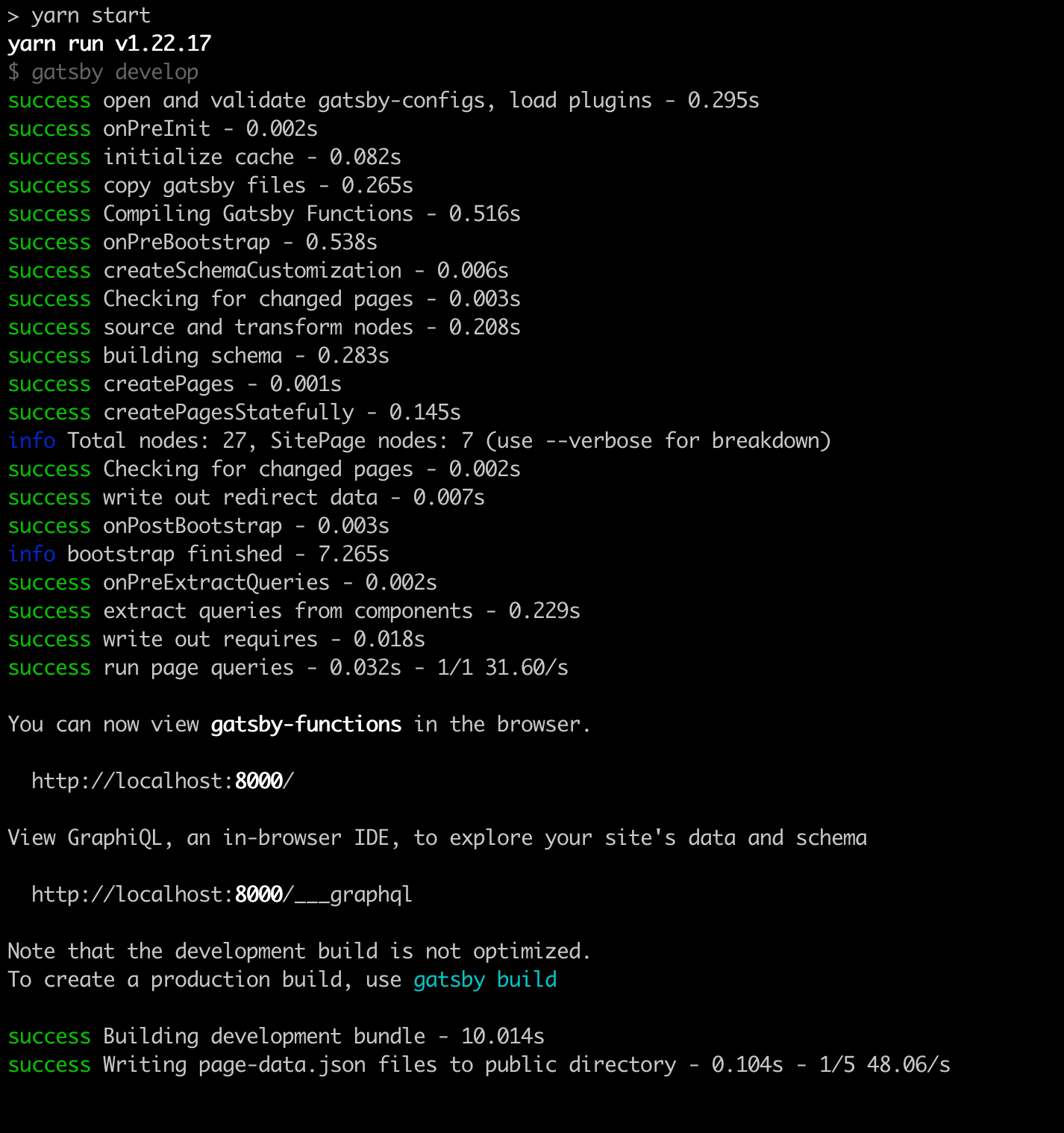 Starting the Gatsby application server