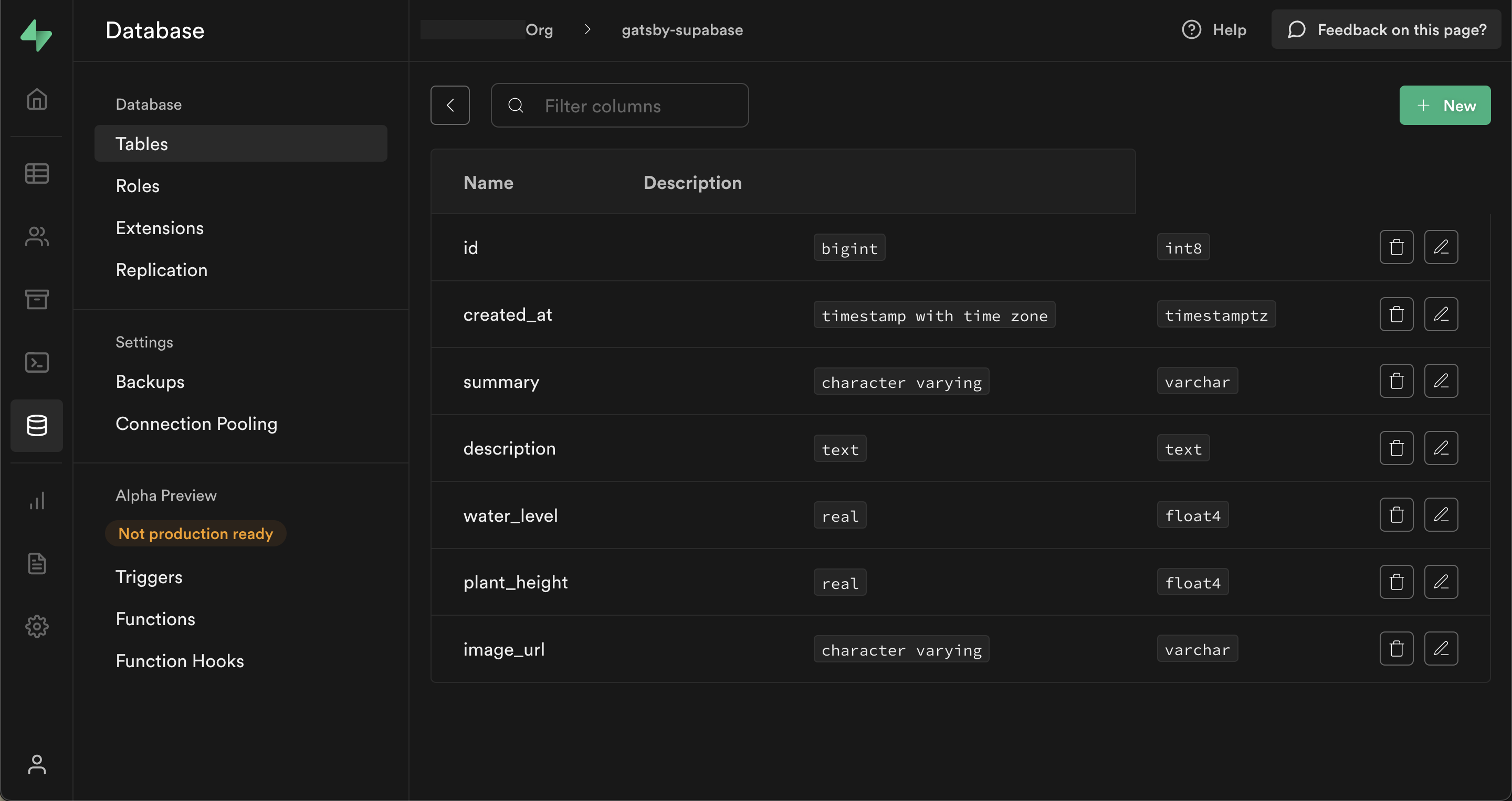 Viewing the database model