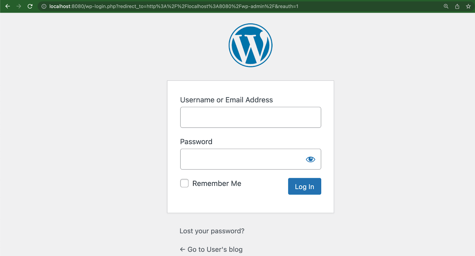 Authentication page for wordpress application