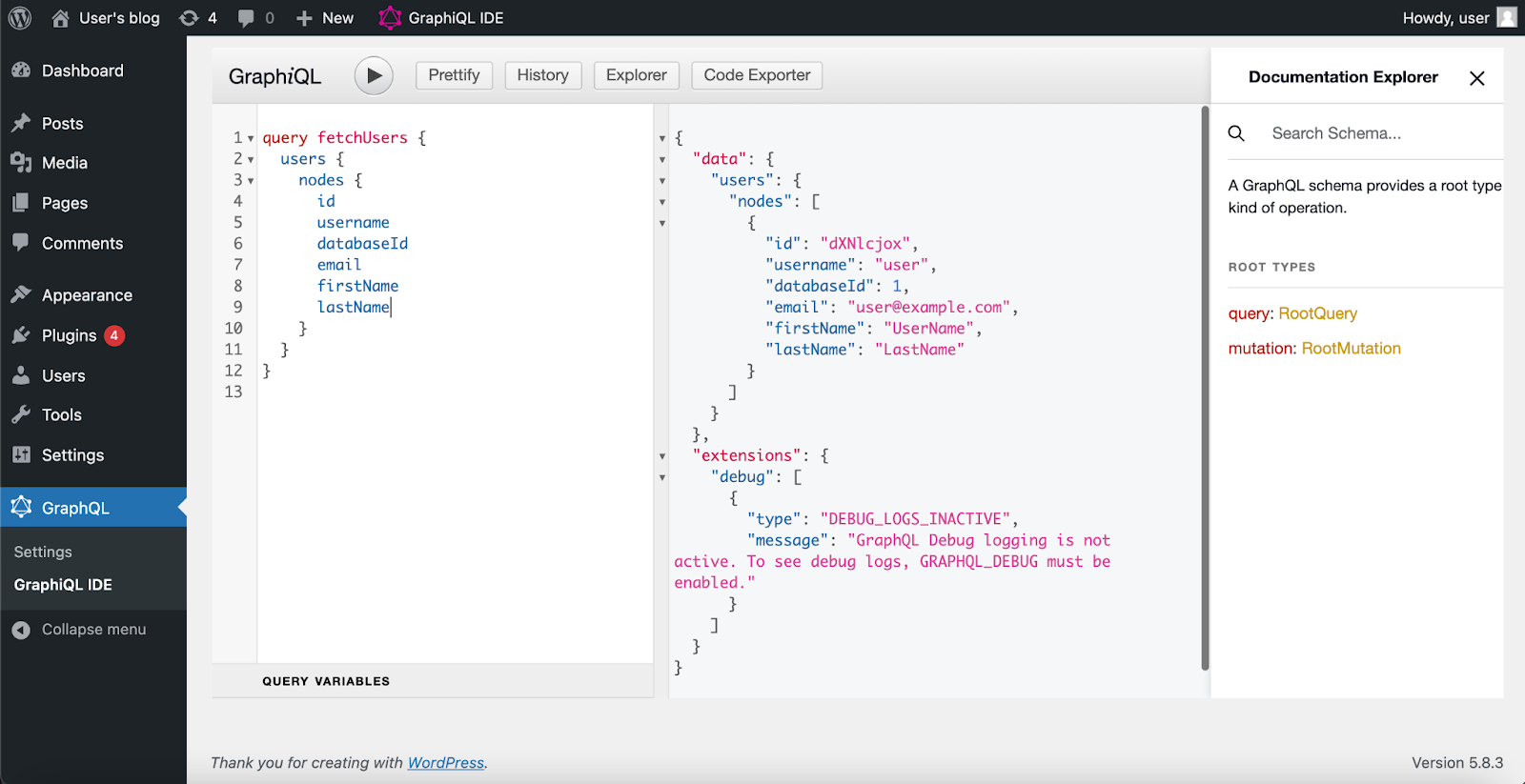 Viewing the users within the wordpress application