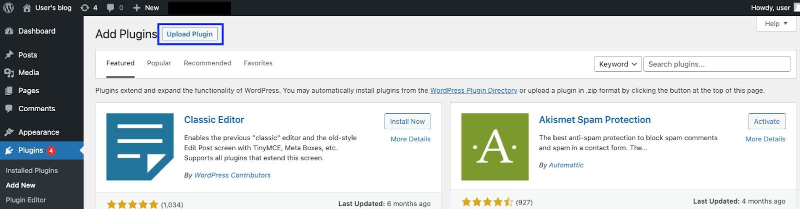 Clicking the upload button to upload the wp-graphql folder into the Wordpress application