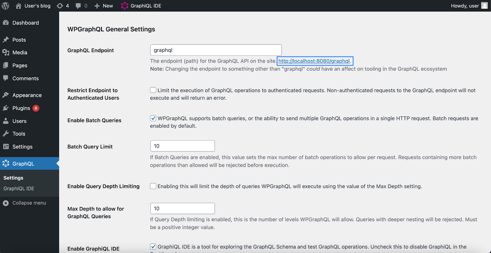 Viewing the wp-graphql configuration