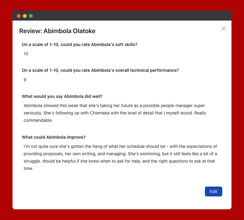 Drogo allows you provide regular, informal feedback