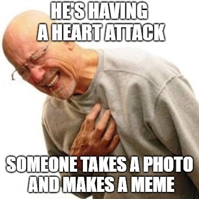 a meme with a man having a heart attack