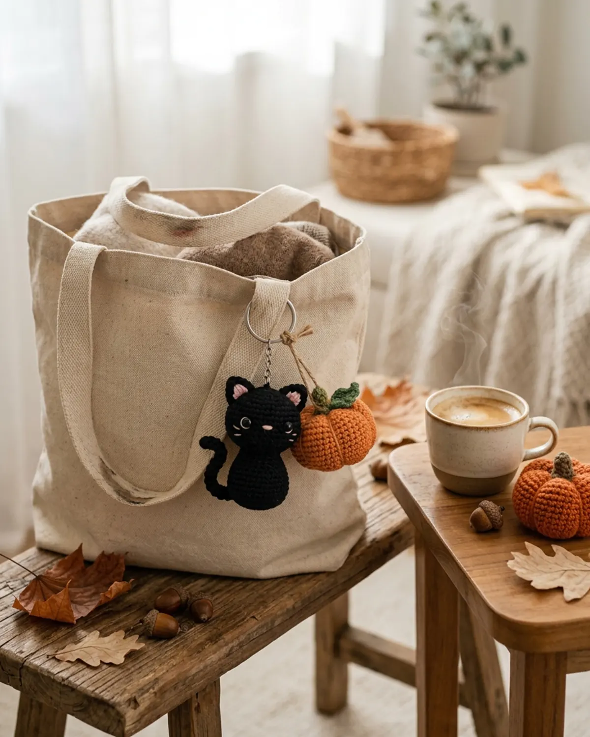 Thú len Halloween handmade làm bag charm treo trên túi vải