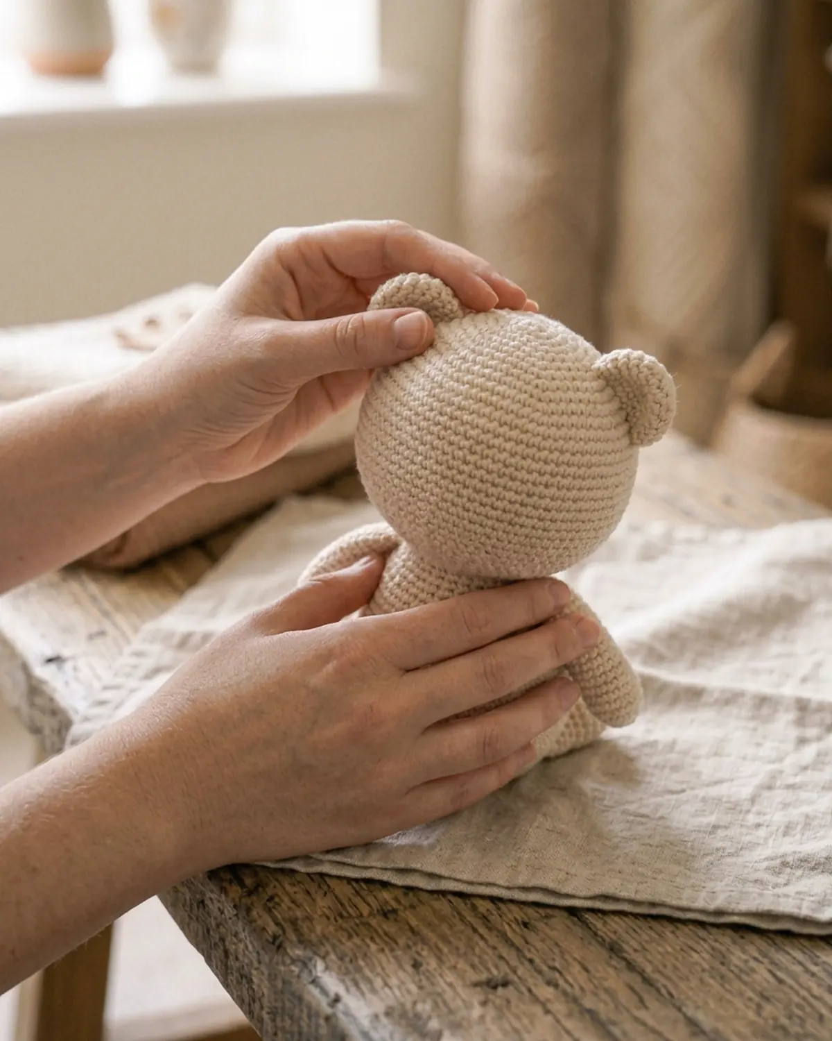 Nắn lại hình dáng thú len handmade sau khi làm sạch