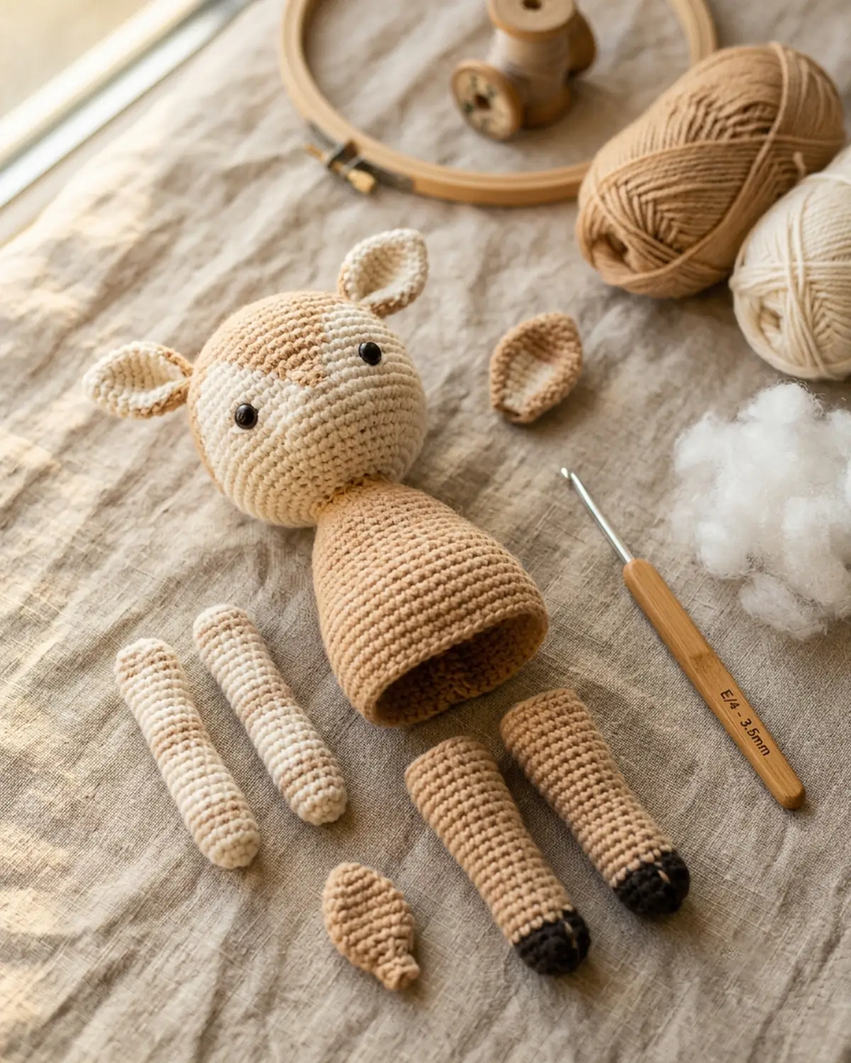 Các bộ phận được móc riêng để tạo hình một nhân vật amigurumi ba chiều