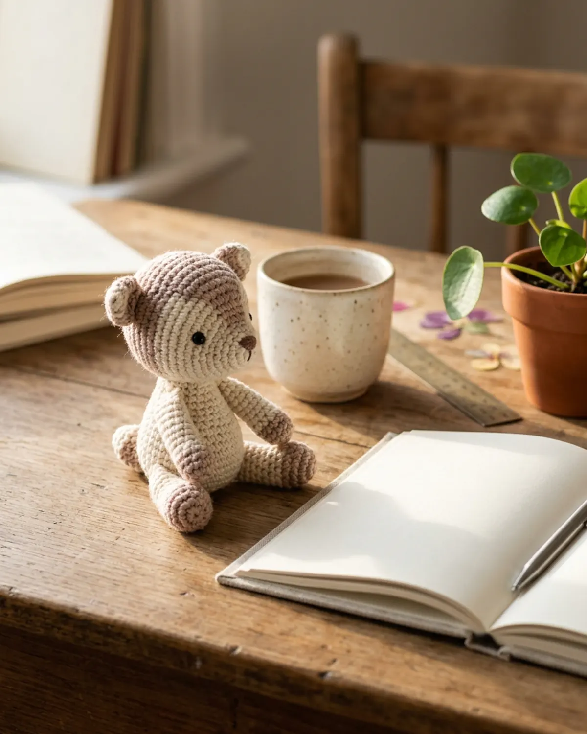 Một chú amigurumi handmade nhỏ trở thành Little Friend trên bàn làm việc