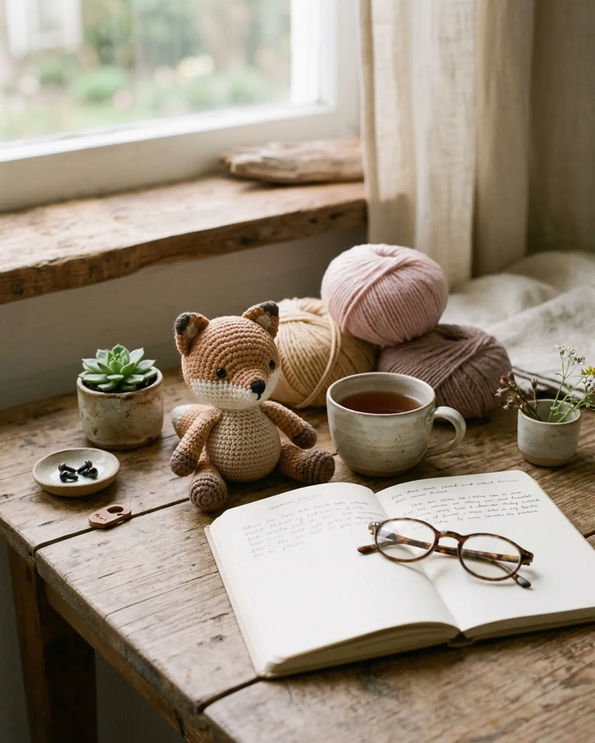 Một chú amigurumi handmade nhỏ trở thành người bạn nhỏ trong không gian sống