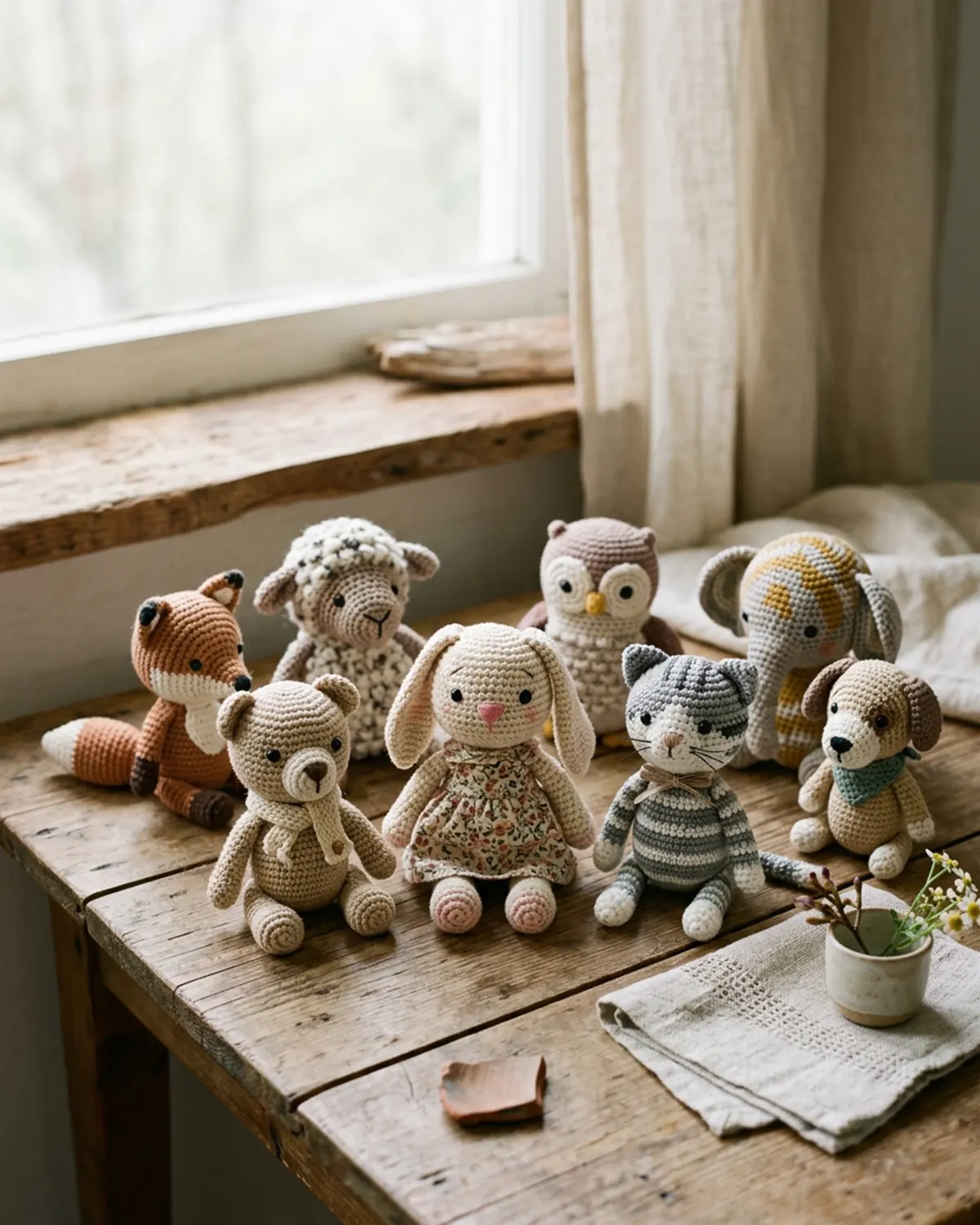 Những nhân vật amigurumi thú len handmade nhỏ với nhiều hình dáng khác nhau