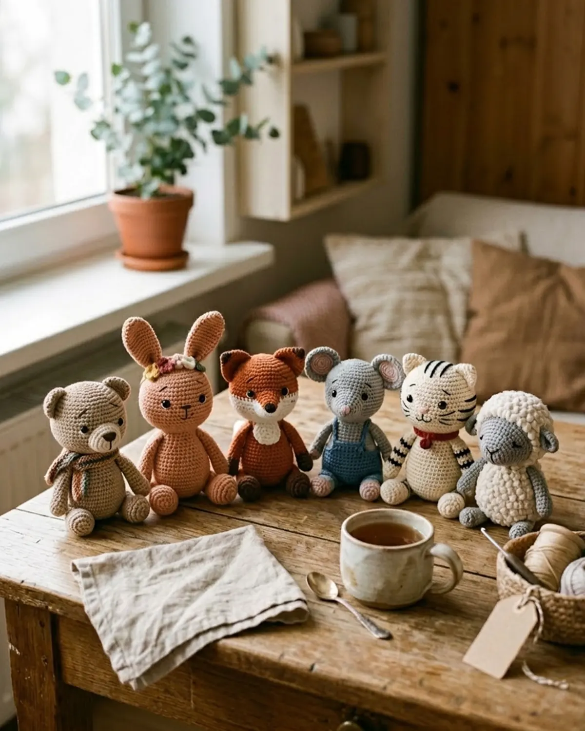 Nhiều chú thú len handmade với các nhân vật khác nhau để lựa chọn làm quà tặng