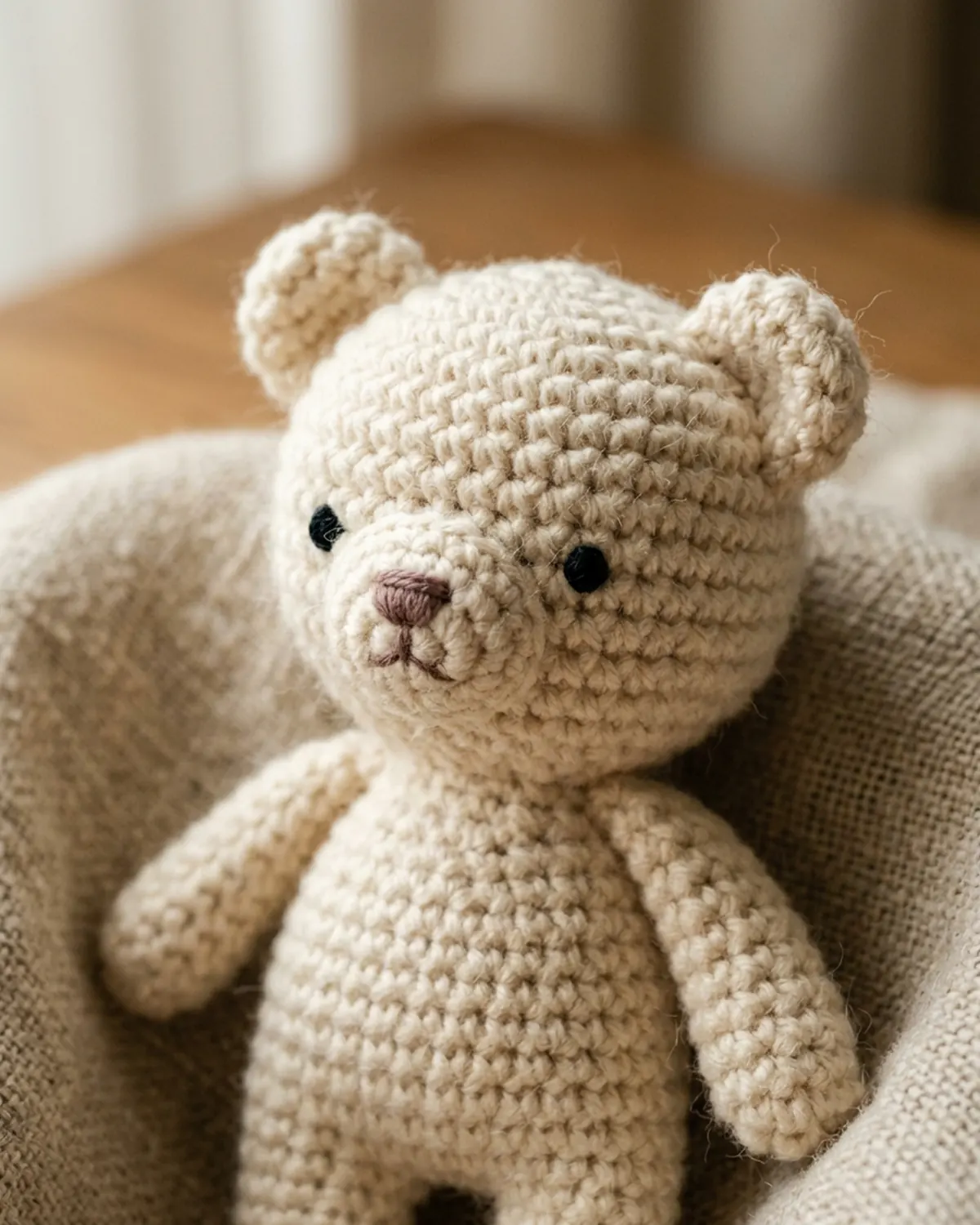 Cận cảnh những chi tiết và mũi móc trên một chú thú len handmade nhỏ