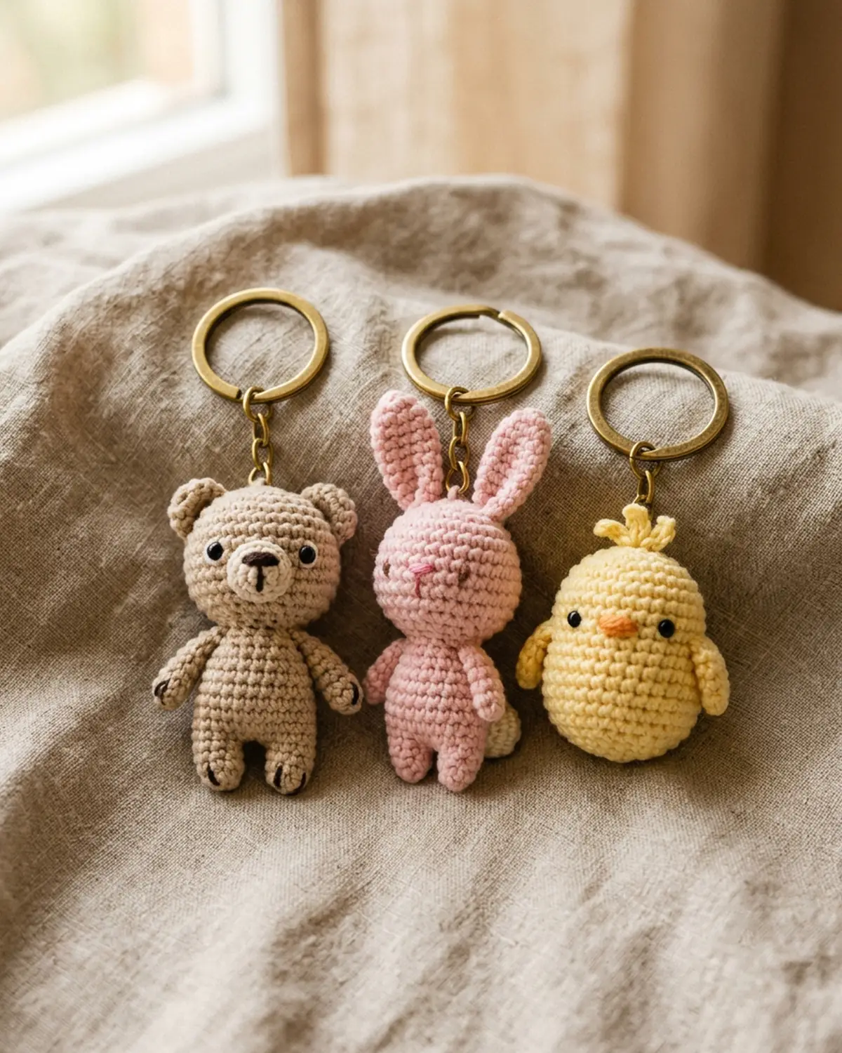 Các mẫu móc khóa len handmade hình gấu, thỏ và vịt đáng yêu