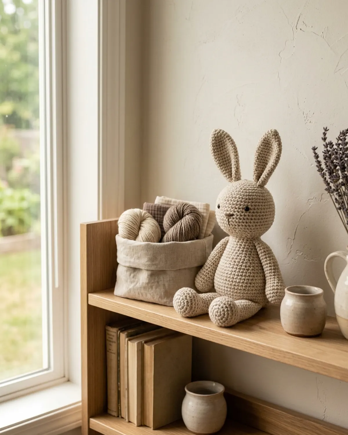 Thỏ len handmade được bảo quản trong một góc nhà sạch sẽ và thoáng mát