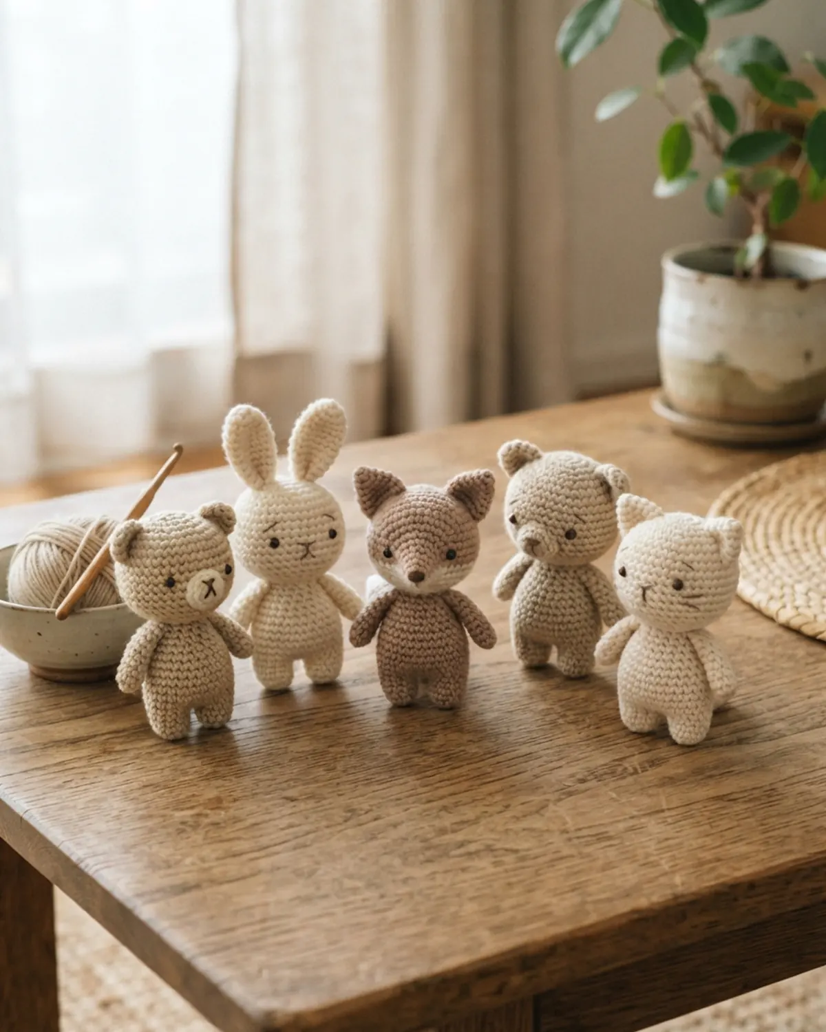 Những chú thú len handmade có biểu cảm và nét mặt khác nhau