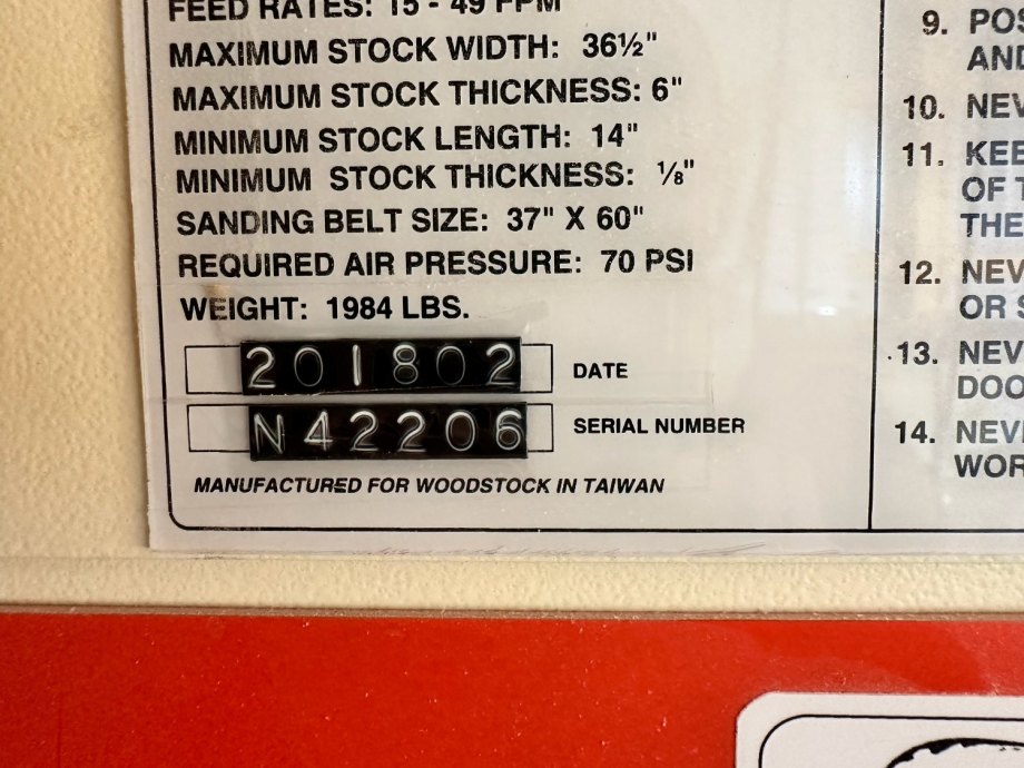 Used Shop Fox Model W1738 Wide Belt Sander | Wurth Baer Machinery