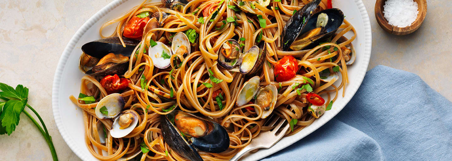 Glutenfri pasta med linguine frutti di mare