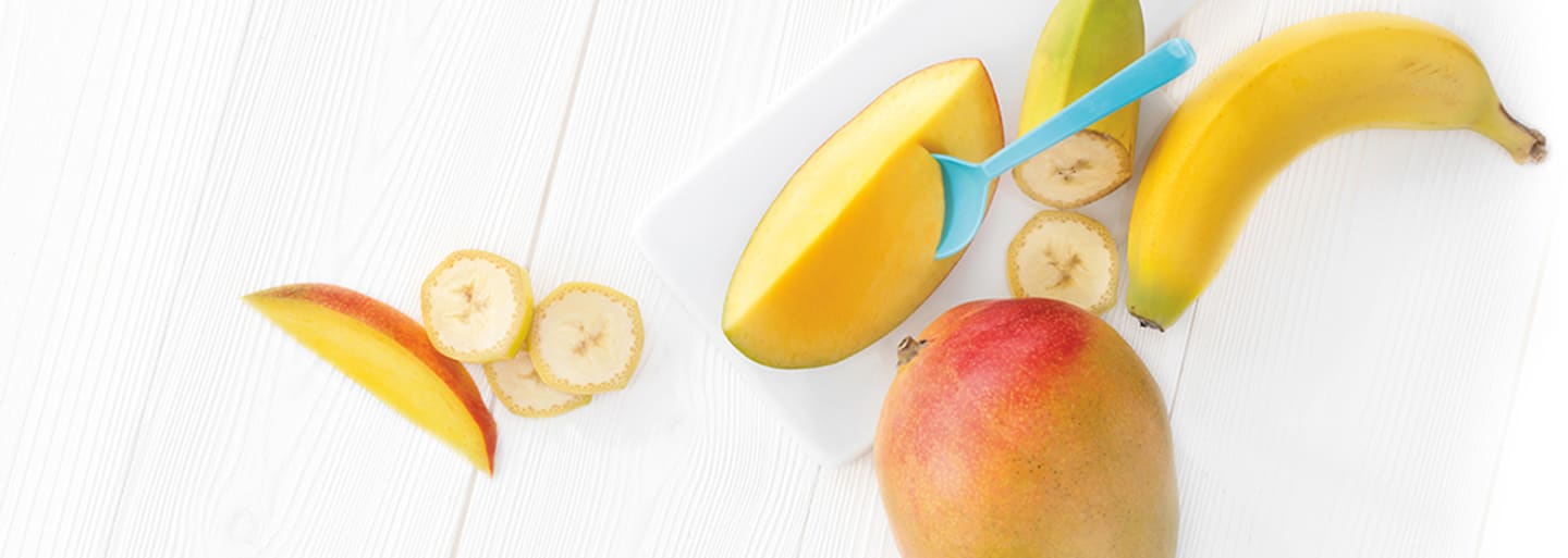Mango og banan til frugtpuré