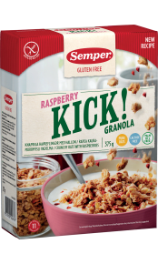 Kick! Raspberry Glutenfri Granola med tørrede hindbær fra Semper Glutenfri