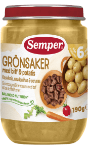 Grönsaker med biff & potatis från 6M från Semper Barnmat