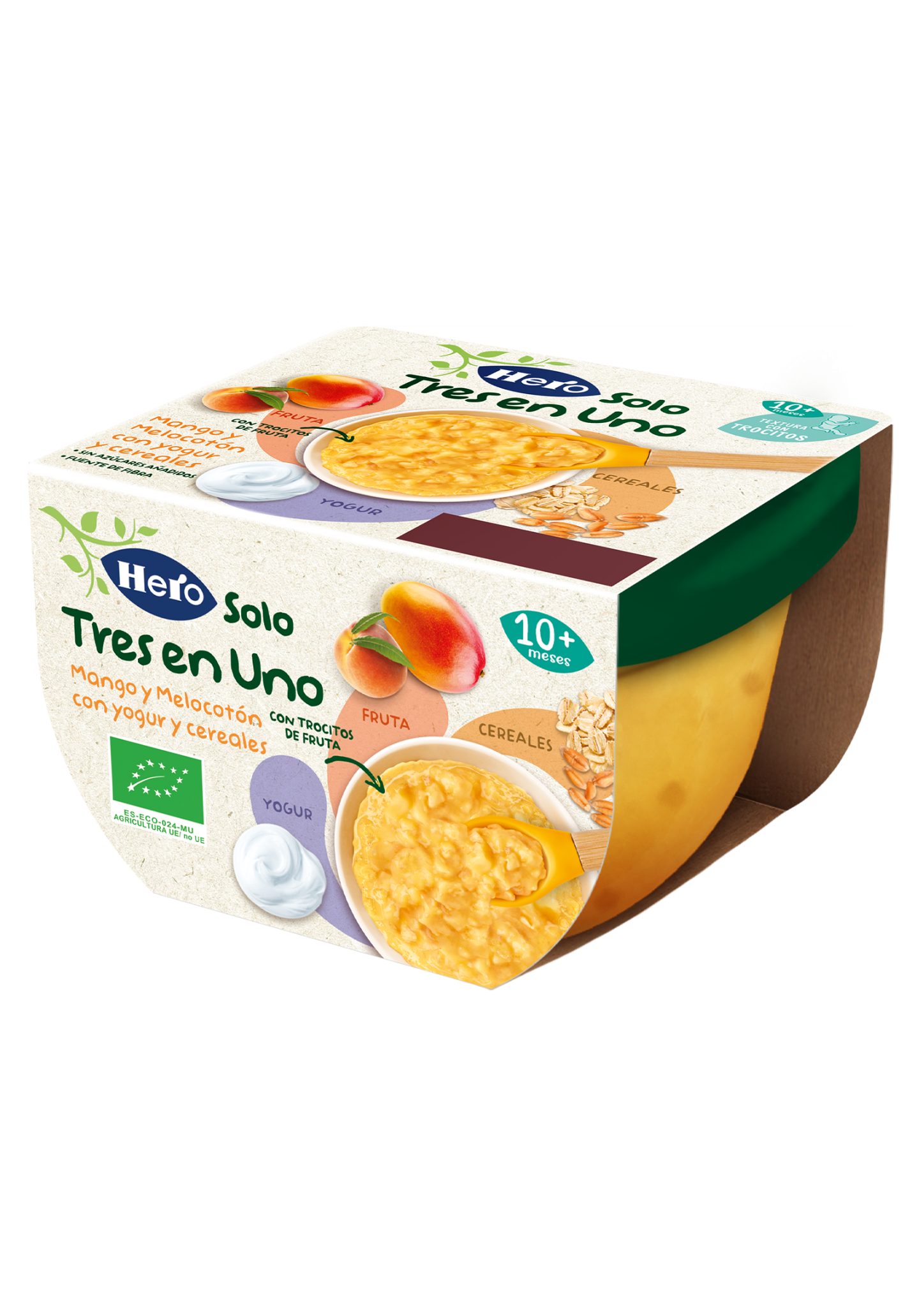 Tarrina Mango, melocotón con yogur y cereales