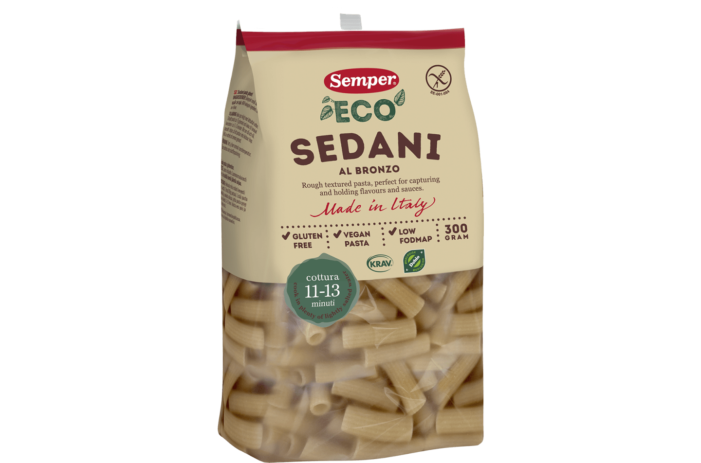 Pasta Sedani Glutenfri pasta fra Semper Glutenfri