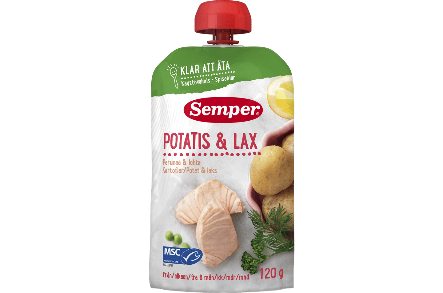 Potatis & lax i klämpåse från Semper Barnmat