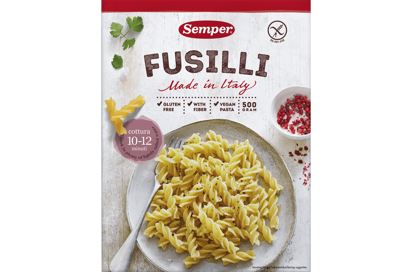 Semper Fusilli gluteeniton pasta Semper Gluteeniton