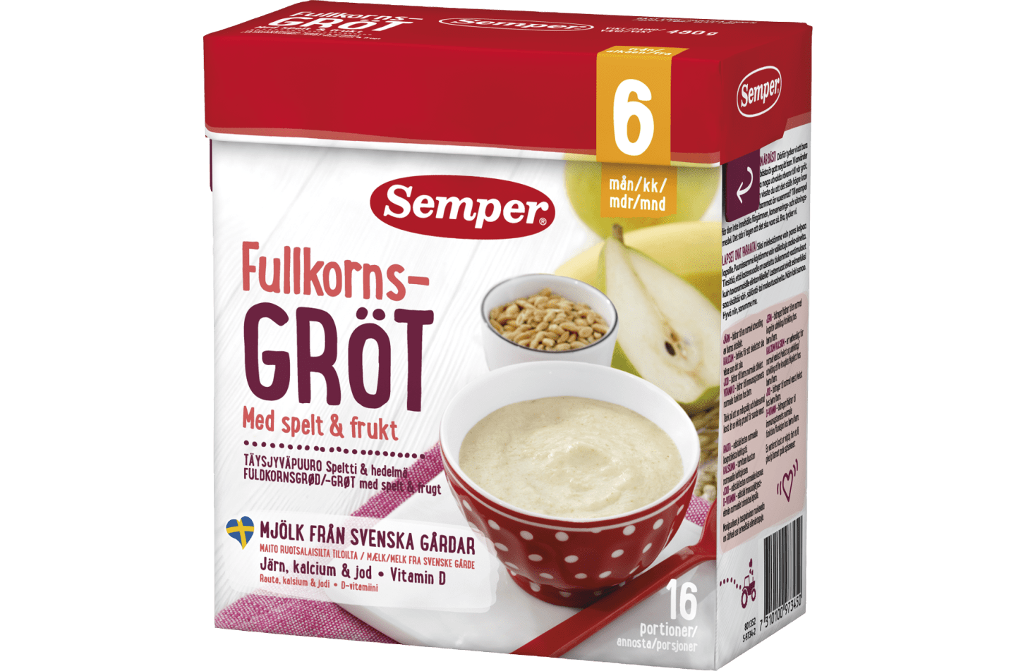 Fuldkornsgrød med spelt & frugt fra Semper Børnemad