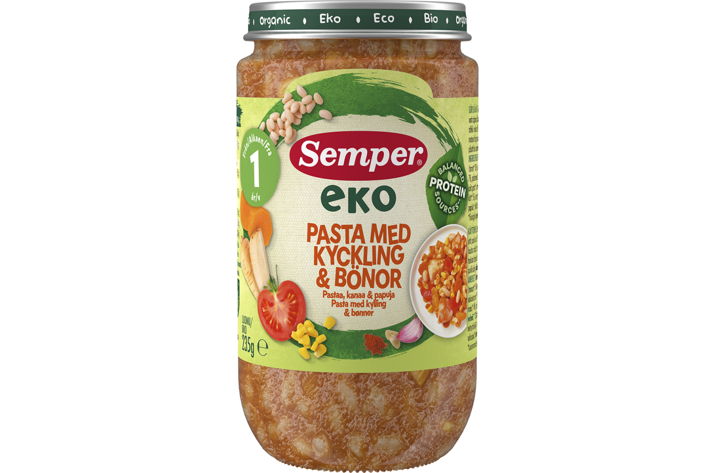 Økologisk måltid med pasta, kylling & bønner fra Semper Børnemad