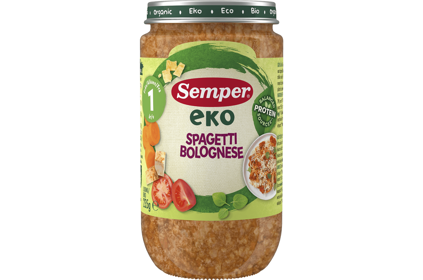 Semper barnmat Eko Spaghetti Bolognese 1 år 